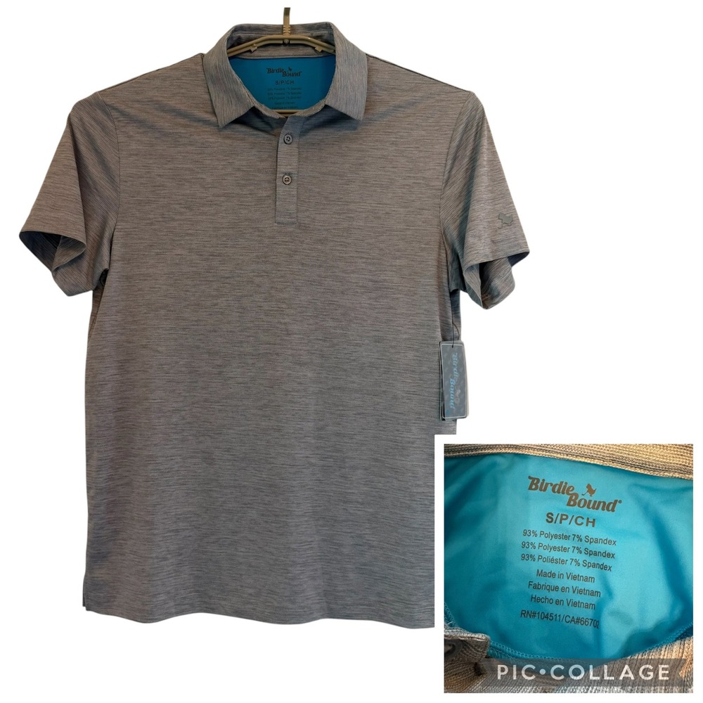 Birdie Bound Mens Performance Polo Shirt Heather Grey Stretch Golf Top Small NEW